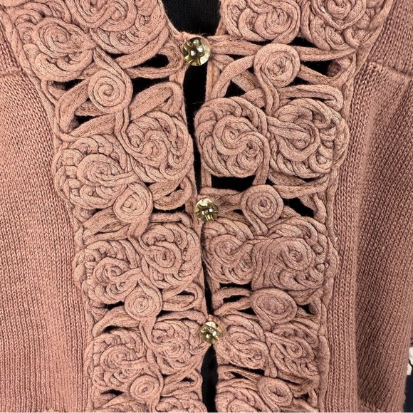 Knitted & Knotted Dusty Rose Cardigan with 3/4 Sleeves and Embellishments, Small - Picture 2 of 7